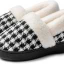 2 x UBFEN Womens Mens Slippers Memory Foam Comfort Fuzzy Plush Lining Slip On House Shoes (Black)