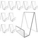 Bovbazo 10PCS 4" x 3" Acrylic Book Display Stand Clear Easel with Ledge Tablet Holder for Displaying Books, Pictures, Notebooks, CDs, Artworks, etc (Small(10 Pack))