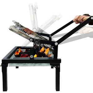 Folding Barbecue Grill, Portable Charcoal Grill with 360 Degree Rotating Cooking Grille, Cooking Grill with Adjustable Tray, Suitable for Outdoor Camping Picnicking Backyard Garden Parties