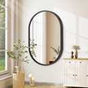 JJUUYOU Oval Mirror Black Metal Framed Bathroom Mirrors for Wall 20X28 Inch Matte Bedroom Vanity Mirror Farmhouse Anti-Rust Tempered Glass Hangs Horizontally or Vertically Mirrors