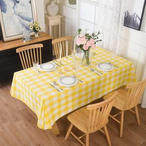 Cupuamon 2 Pack Waterproof Polyester Fabic Rectangle Checkered Tablecloth60x102 Outdoor Table ClothOil Stain Prevention Table Cloth for Pinics and PartiesYellow and White