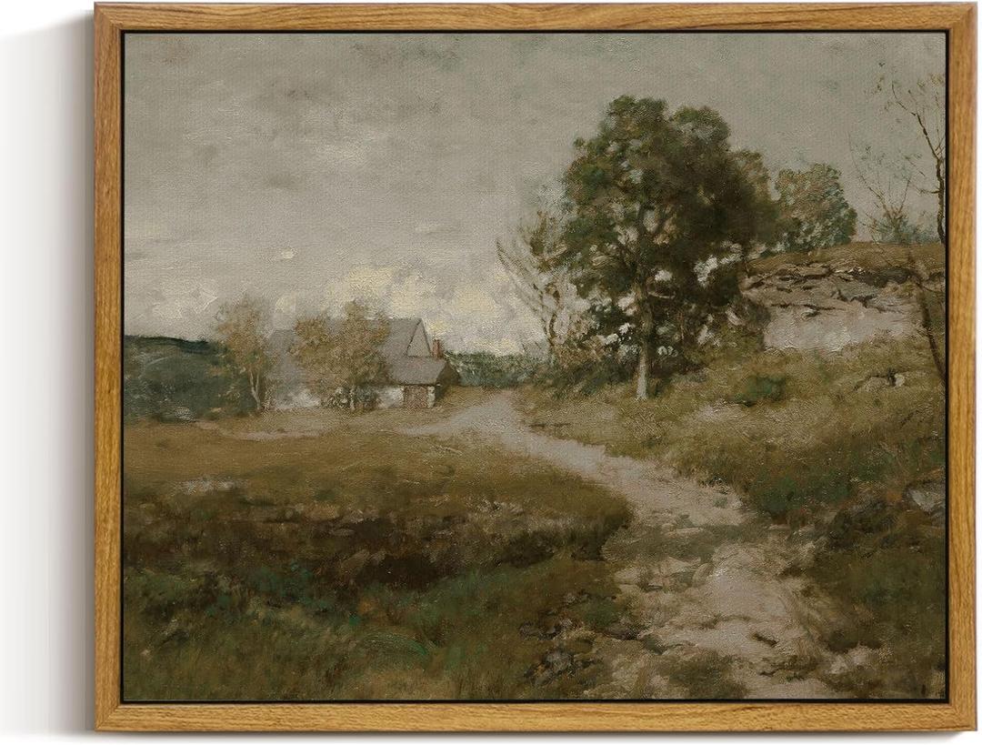 InSimSea Framed Canvas Wall Art Vintage Decor, Retro Room Decor, Rural Path Landscape Wall Paintings, Farmhouse Wall Art for Living Room, Vintage Countryside Pictures for Bathroom Wall Decor, 9"x11" (Road)