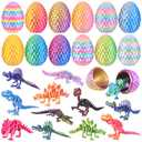 Honoson 12 Set 3D Printed Animals with Dragon Eggs 3D Printed Dragon Eggs Flexible Articulated Mini Animal Figurines Desk Pets for Party Favor Home Decor Easter Basket Stuffers(Skeleton Dinosaur)