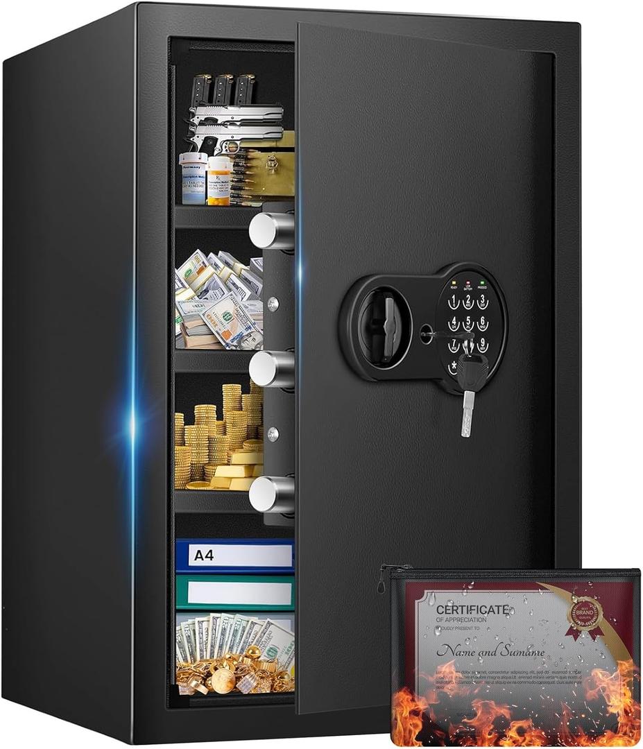 23.62'' Tall Extra Large Home Safe Box, Safe with Fireproof Waterproof Document Bag, Digital Keypad and 3 Removable Steel Shelves, Security Box for Money Medicines Jewelry Valuables (5.0 Cubic Feet)