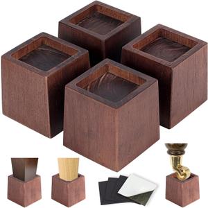3 Inch Height Heavy Duty Wood Bed Risers 4 Pack Wood Furniture Risers Extenders for Bed, Sofa&Table, Support Up to 2200lbs, Non-Slip Recessed Hole Furniture Lifts for Storage (Retro Brown Color)