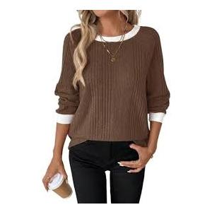 Apoou Women's Long Sleeve Shirts Crewneck Casual Tops Loose Fit Tunic Spring Fashion 2026 Blouses & Clothing, XL