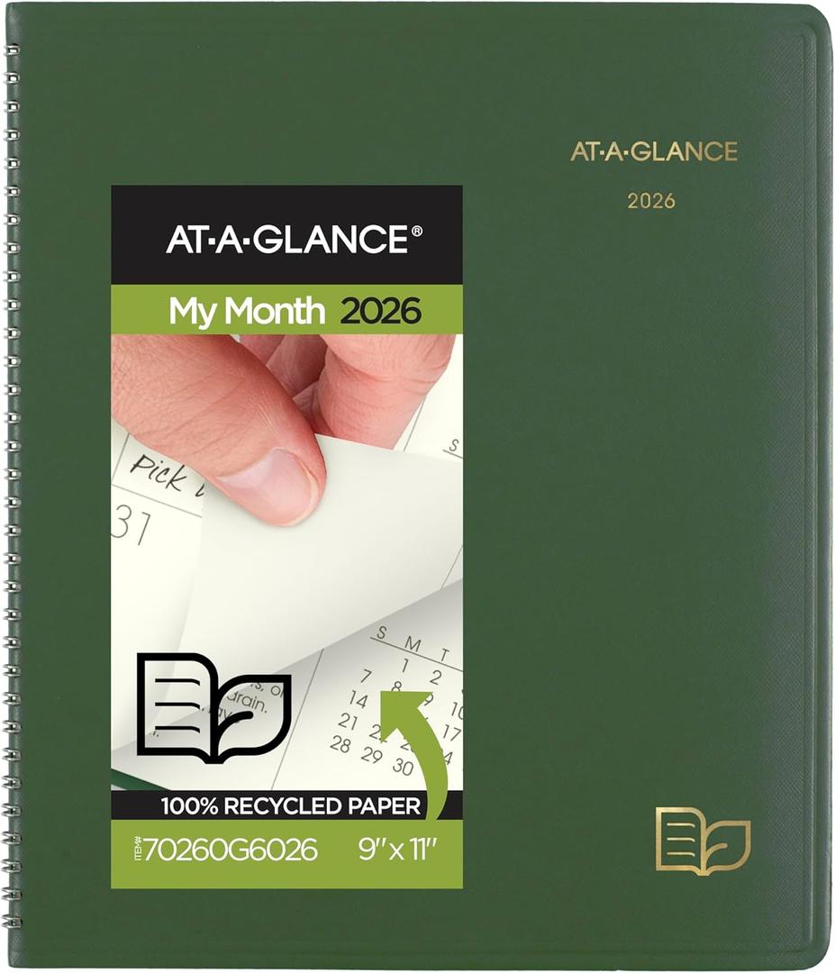 AT-A-GLANCE 2026 Planner, Monthly, 9" x 11", Large, Recycled, Green (70260G6026)