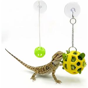 Bearded Dragon Enrichment Toys Feeder Ball, Interactive Feed Toys Bells Exercise Ball for Reptile Lizard Gecko Small Animals, Bearded Dragon Tank Accessories, Reptile Tank Accessories