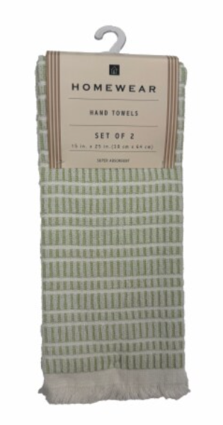 Home Wear Hand Towels Set of 2, 15"x25" Sage