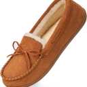 HomeTop Women's Moccasins House Slippers Memory Foam Indoor Outdoor Ladies Shoes (10, Cinnamon)