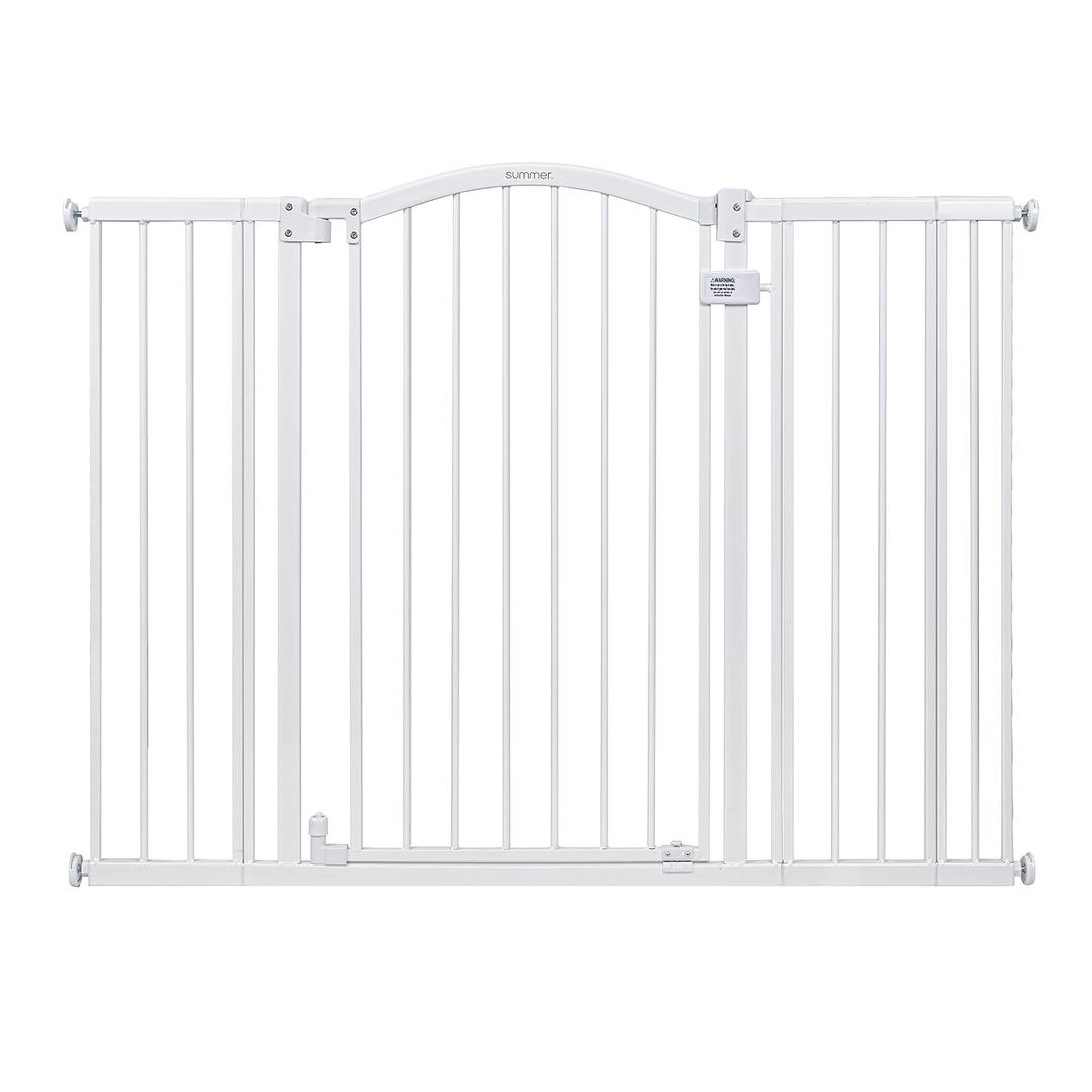 Summer Infant Extra Tall & Wide Safety Pet and Baby Gate, 29.5"-53" Wide, 38" Tall, Pressure or Hardware Mounted, Install on Wall or Banister in Doorway or Stairway, Auto Close Walk-Thru Door - White