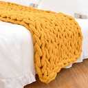 Chunky Knit Blanket Throw 40"40", Hand Knitted Warm Chenille Throw Blanket, Home Decor Soft Thick Yarn Cable Knit Blanket,Soft Breathable Fleece Banket Christmas for Couch Bed Sofa Best Gift (Yellow)