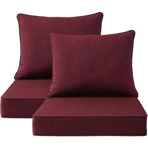 Unimatta Sunbrella Outdoor Patio Chair Cushions Set, 24" x 24", Set of 2, Water-Repellent, Fade Resistant, Deep Seat Cushion for Backyard, Couch, Sofa and Patio Furniture, Spectrum Ruby