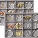 Large Velvet Jewelry Tray 2 Pack Stackable Jewelry Display Drawer Inserts Trays Organizer for Earring Bracelet Necklace Ring (Gray, 12 Grids)