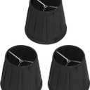 3Pcs Small Lamp Shade, E14 Clip on Pleated Fabric Barrel Lampshade for Table Chandelier Wall Floor Lamp, 3.3 inch Top x 4.7 inch Bottom x 4.3 inch Height (Black)