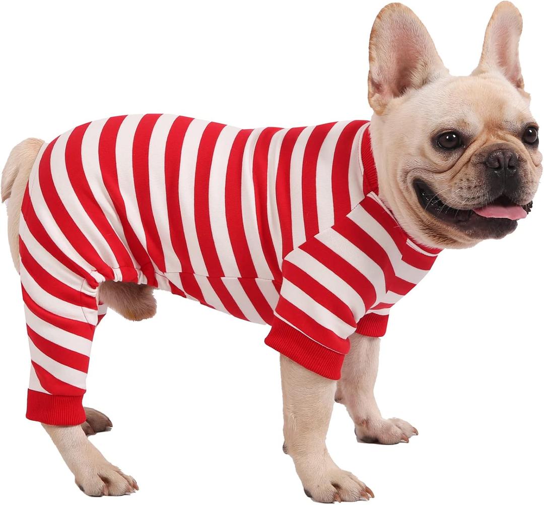 Dog Pajamas, Dog Pjs for Small Dogs, Christmas Dog PJS, Pajamas for Dog Boy Girl, Dog Pajamas Onesie, Dog Jumpsuit, Dog Christmas Pajamas, Red and White Striped, S