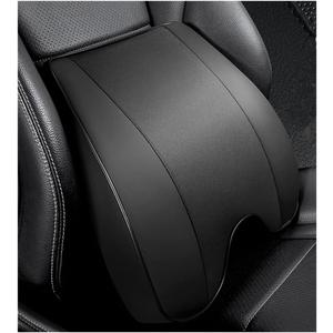 Memory Foam PU Leather Lumbar Pillow - Car Middle/Lower Back Support Pillow - Suitable for Car Seats, Office Chairs, Recliners, etc. (Black)