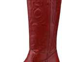 mysoft Women's Cowboy Boots Mid Calf Cowgirl Embroidered Western Pointed Toe Chunky Heel Pull On Knee High Boots (6.5)