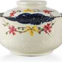 VanEnjoy Microwavable Ramen Bowl with Lid, 25 Oz Japanese Bowl Big Ceramic Japanese Soup Bowl with Lid, Korean Clay Pot - floral