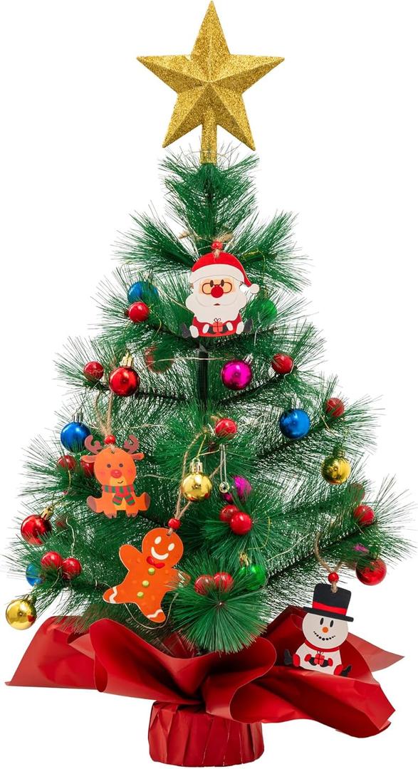 Small Christmas Tree with Lights,30inch Artificial Christmas Tree with 50 LED Lights,Treetop Star,Cartoon Small Pendant,DIY Best Choice,Tabletop Christmas Tree,Christmas Decorations
