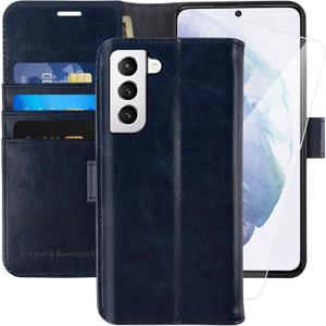 MONASAY Wallet Case Compatible for Galaxy S22+Plus 5G, 6.6 inch [Included Screen Protector][RFID Blocking] Flip Folio Leather Cell Phone Cover with Credit Card Holder, Blue