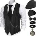1920s Mens Costume,Roaring 20s Costumes for Men,1920S Mens Outfit Accessories with Vest Hat Pocket Watch Tie Armband Size XXL