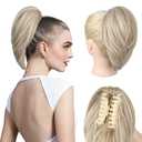 NTYNTY Ponytail Extension - 10" Short Claw Clip in Ponytail Hair Extensions Messy Bun Hair Piece Natural Soft Synthetic Straight Pony Tail Hair Pieces for Women - Ash Blonde with Highlights