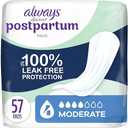 Always Discreet Postpartum Incontinence Pads, Moderate Absorbency, 57 Count