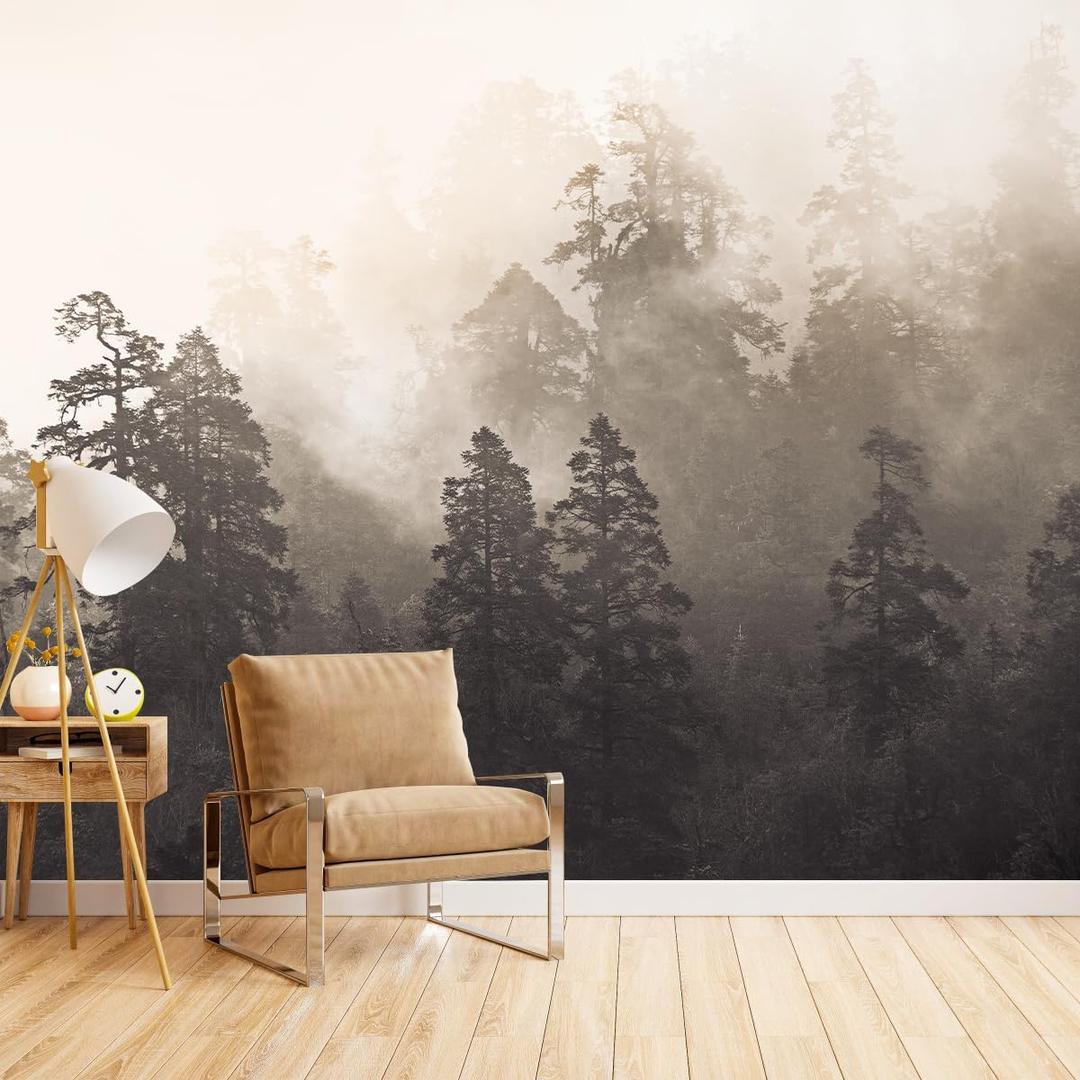 Foggy Forest Woodland Mural Wallpaper for Bedroom Living Room Misty Jungle Rainforest Trees Nature Landscape Wall Mural(Not Peel n' Stick) (161" x 108", Wm14)
