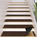 Peel and Stick Self Adhesive Jute Carpet Stair Treads, 15 Pack Rubber Backed Basement Safety Stair Mats, Non Slip Stair Cover Step Pads for Stairs, Deep Brown