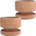 Yungyan 2 Set 6'' Rustic Terracotta Plant Pot with Drainage Saucer Vintage Breathable Clay Planter Farmhouse Flower Pot Distressed Finish for Flower Succulent Modern Home Garden Decor(Aged)