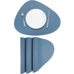 uxcell 4 Pcs Faux Leather Placemats for Dinner Table, PU Leather Drop-Shaped Table Mats Heat Resistant Waterproof Oil Proof Kitchen Placemats (Light Blue)