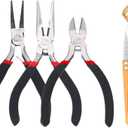 Jewelry Pliers Set: Round Nose, Wire Cutters, Needle Nose, U Sewing Scissors & Jump Ring Opener - Black, Ergonomic Grip,  Product Dimensions 4.75"L x 4.75"W