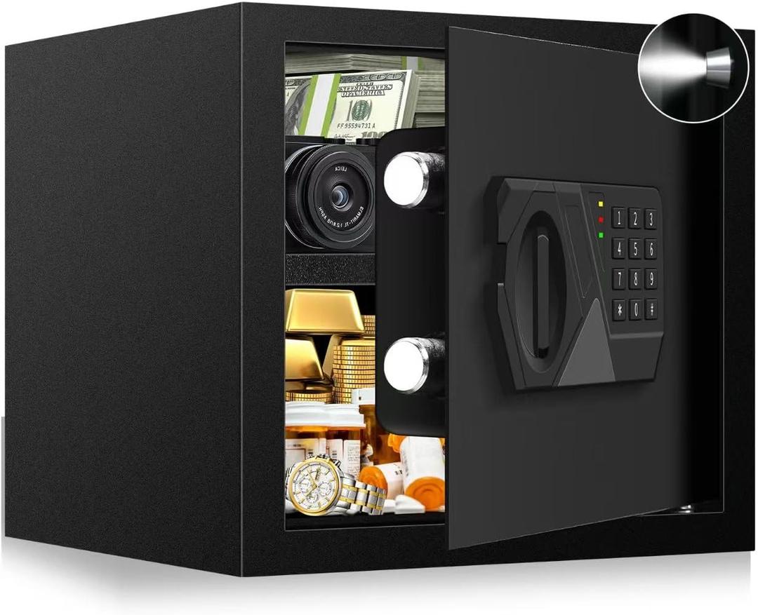 Small Fireproof Safe Box for Home Use, 1.6 Cu ft Money Safe and Fireproof Lock Box with Electronic Keypad and LED Light, Digital Security Safes for Money, Jewelry, ID Documents