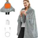 Portable Cordless Heated Blanket for Stadium, Rechargeable USB Heated Throw Blanket for Outdoor, 3 Heat Settings Electric Heated Blanket for Office, Camping, 58”x 38” (Battery Pack Not Included) (Grey)