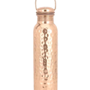 Pure Copper Hammered Water Bottle With Carrying Handle 600 ml - 20.28 Fluid Ounce | Food Grade Silicone Seal, For Sports, Travel and School BPA - Free Sports Water Bottle