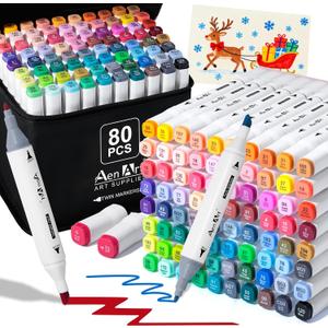 AenArt Alcohol Markers, 80 Color Dual Tip Art Drawing Markers, Artist Pens with Organizing Case for Adult Drawing Coloring Sketching（White Barrel）