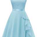 BeryLove Women's Cocktail Dresses Prom Wedding Guest Short Bridesmaid Dresses Ruffle Hem Sleeveless Lace Formal Dress (Light Blue) XS