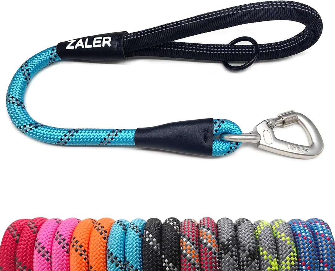 ZALER Short Dog Leash, 18 Inches Rope Traffic Leashes for Dogs, Reflective Dog Lead with O-Ring, Heavy Duty Pet Leash for Large and Medium Dogs (18'' Blue)