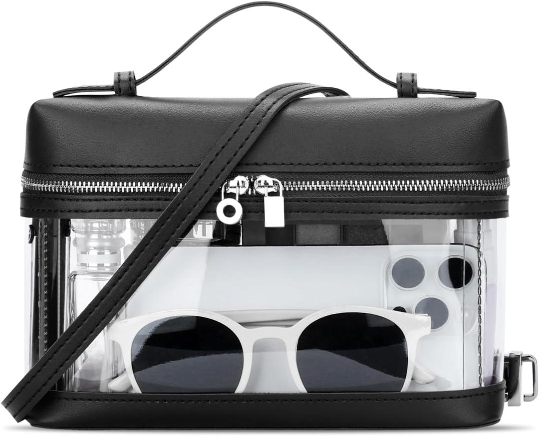 KKXIU Clear Crossbody Bags for Women Stadium Approved Vegan Leather Transparent Purses for Concerts Sports (Black)