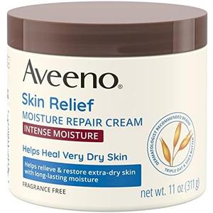 Aveeno Skin Relief Intense Moisture Repair Body Cream with Triple Oat & Shea Butter Formula, Helps Relieve & Restore Extra-Dry Skin with Long-Lasting Moisture, Fragrance-Free, 11 oz