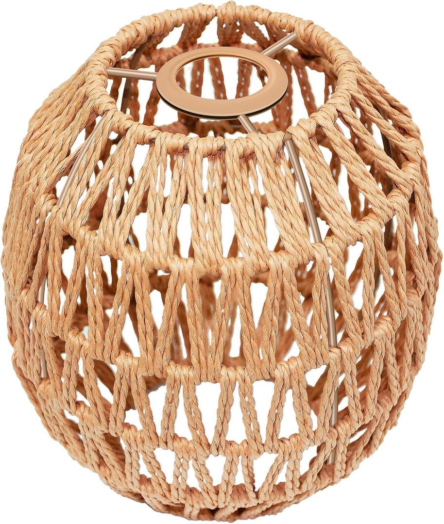 Small Lamp Shades for Table Lamps Hanging Light Boho Lamp Shades Wicker Lamp Shade for Floor Lamps, Rattan Lampshade for Hanging Lamp Wall Sconce Woven Plug in Pendant Light Egg Shade