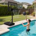 Pool Basketball Hoop Poolside Height Adjustable Portable Basketball Hoop for Pool with Shatterproof Backboard/Weather-Resistant Steel Brackets/Water Weighted Base, Includes a Ball & Pump
