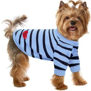 Pet Dog Striped T-Shirt Dogs Cats Cotton Vest Spring Summer Pet Apparel Tee Shirt Suitable for X-Small Pets French Bulldog Bichon (Blue)