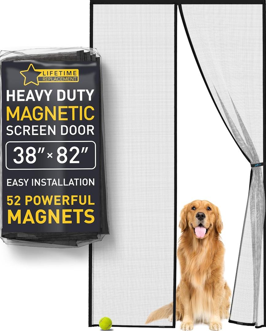 Flux Phenom Magnetic Screen Door  2025 Upgraded Fine Weave Mesh Screen, Heavy Duty 52 Magnets, No-Gap Seal, Pet & Scratch Resistant, Includes 2 Easy Install Kits, 38"x82"