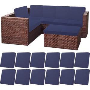 HEBE Outdoor Patio Cushion Covers Set of 12 Waterproof Stretch Seat Cushion Cover for Patio Furniture Clearance Outdoor Sofa Cushion Cover Replacement Couch Slipcovers Chair Seat Cover (Navy Blue)