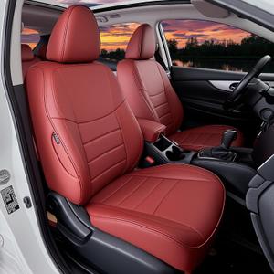 Seat Covers Fit Nissan Rogue Regular 2014 2015 2016 2017 2018 2019 2020 S SV SL, Non-Hybrid and Non-Select Version, Full Set Faux Leather, Water-Resistant Seat Protectors-Burgundy