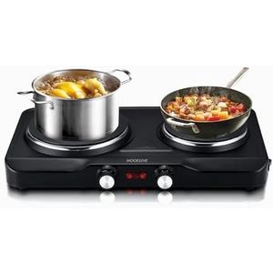 1800W Electric Hot Plate for Cooking, Double Burner with 7.2"&6.1" Aluminum Heating Plate, Portable Cooking Stove, Adjustable Temperature Controls, Easy to Clean, Compatible for All Cookwares