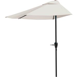 Half Umbrella Outdoor Patio Shade - 9 ft Patio Umbrella with Easy Crank - Small Canopy for Balcony, Table, or Deck by Pure Garden (Tan)