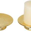 Ceramic Gold Candle Holders Set 2 Modern Pillar Candle Stand Candle plate Table Centerpiece Jewelry dish golden Tray riser display stand for Home, Dinning, Party, Wedding, Birthday, Anniversary Decorations